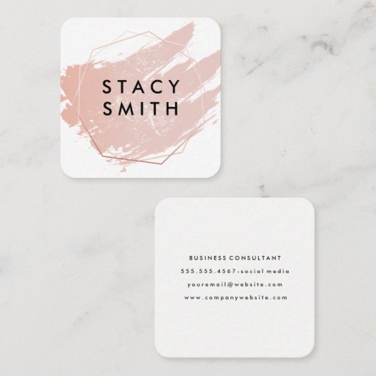 Chic Pink Brushed | Posh Artistic Geometric Quadratische Visitenkarte (Vorne/Hinten)