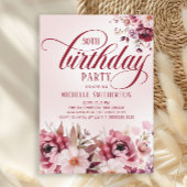 Chic Pink Burgundy Floral Glam 50th Birthday Einladung