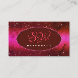 Chic Pink Burgundy Marbed Glitzer Stars Monogram Visitenkarte