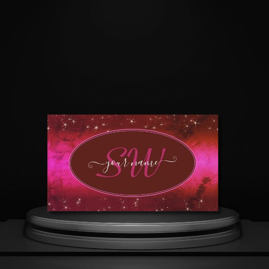 Chic Pink Burgundy Marbled Glitzer Stars Initials Visitenkarte