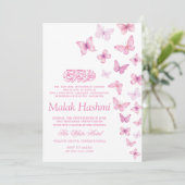 Chic Pink Butterflies Islamic Aqiqa Aqeeqah Einladung (Stehend Vorderseite)