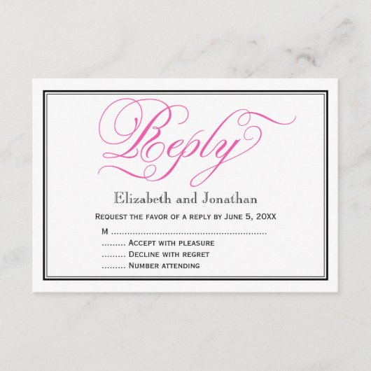 Chic Pink Calligraphy Script Wedding Reply Card RSVP Karte (Vorderseite)