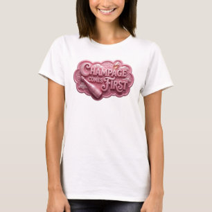 Chic Pink CHAMPAGE KOMMT ZUERST Slogan T-Shirt