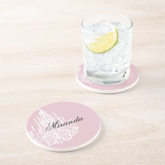 Chic Pink Chandelier Getränkeuntersetzer (Seite)