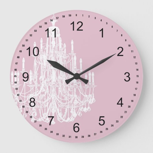 Chic Pink Chandelier Große Wanduhr (Vorderseite)
