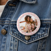 Chic Pink Check Typography Photo Galentines Day Button