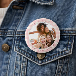 Chic Pink Check Typography Photo Galentines Day Button