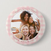 Chic Pink Check Typography Photo Galentines Day Button (Vorderseite)