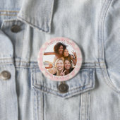 Chic Pink Check Typography Photo Galentines Day Button (Beispiel)