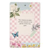 Chic Pink Checkered Mini-Zwischenablage mit floral Mini Klemmbrett (Rückseite)