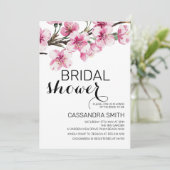 Chic Pink Cherry Blossom Botanisches Brautparty Einladung (Stehend Vorderseite)