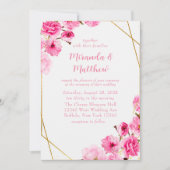 Chic Pink Cherry Blossom Geometric Wedding Einladung (Vorderseite)