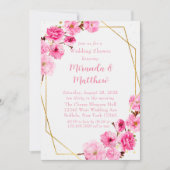 Chic Pink Cherry Blossom Geometrischer Polterabend Einladung (Vorderseite)