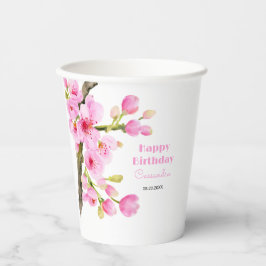 Chic Pink Cherry Blossom Sakura Floral Geburtstag Pappbecher