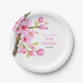 Chic Pink Cherry Blossom Sakura Floral Geburtstag Pappteller