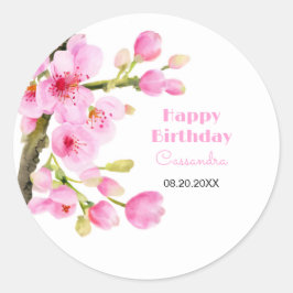 Chic Pink Cherry Blossom Sakura Floral Geburtstag Runder Aufkleber