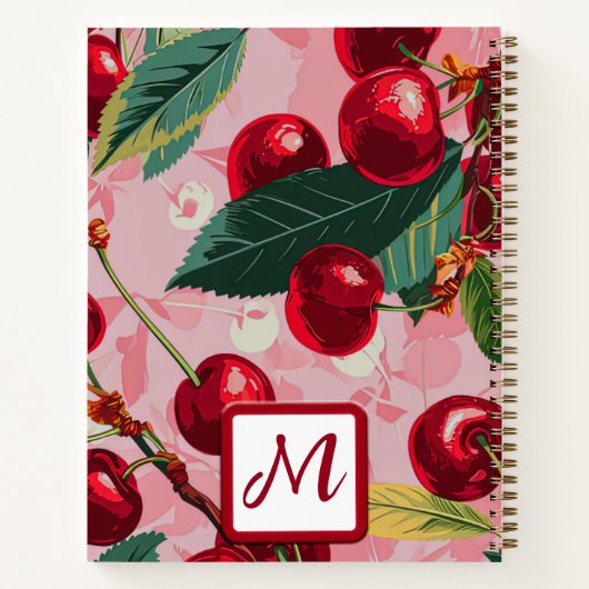 Chic Pink Cherry Retro Spiral Notebook Notizblock (Rückseite)