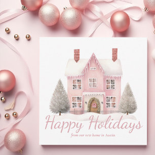 Chic Pink Christmas House Trendy Neue Zuhause-Adre Feiertagskarte