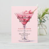 Chic Pink Cocktails | Bachelorette Weekend Einladung (Stehend Vorderseite)