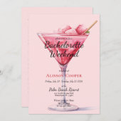 Chic Pink Cocktails | Bachelorette Weekend Einladung (Vorne/Hinten)