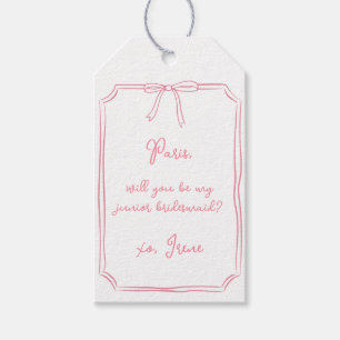 Chic Pink Coquette Bow Junior Bridesmaid Vorschlag Geschenkanhänger