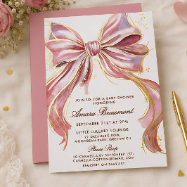 Chic Pink Couture Watercolor-Schleife Baby Shower- Folieneinladung