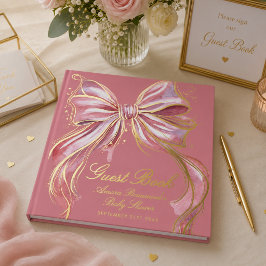 Chic Pink Couture Watercolor-Schleife Gold Baby Sh Gästebuch