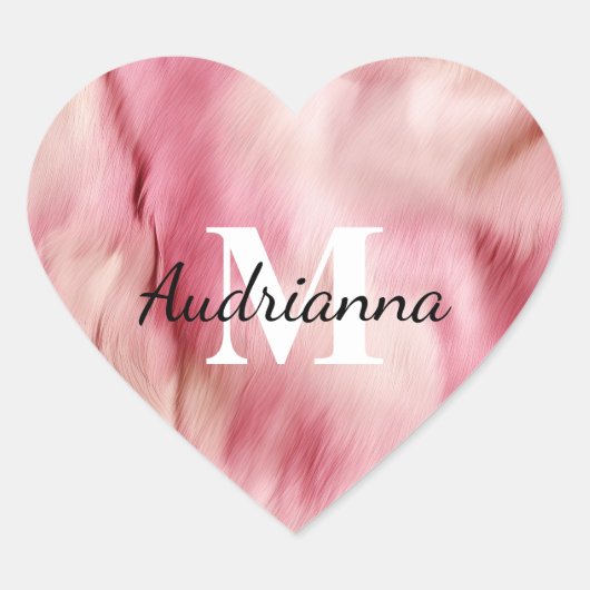 Chic Pink Cowgirl Cowhide Monogram Herz-Aufkleber (Vorderseite)