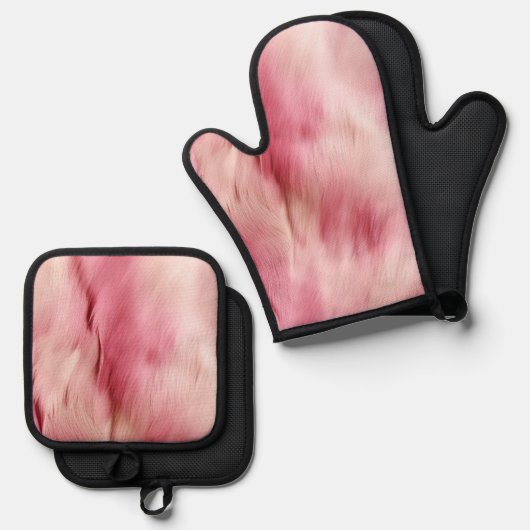 Chic Pink Cowgirl Cowhide Ofenhandschuh & Topflappen-Set (Vorderseite/Rückseite)