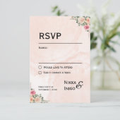 Chic Pink Cream Floral Wedding RSVP Cards (Stehend Vorderseite)