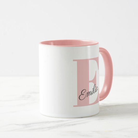 Chic pink Custom Monogram und Name Tasse (VorderseiteRechts)