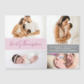 Chic Pink Custom name and baby girl photo collage Magneteinladung (Vorderseite)