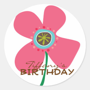 Chic Pink Daisy Pop Girls Geburtstagsparty Gefalle Runder Aufkleber