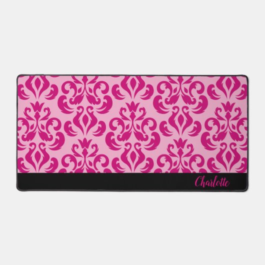 Chic Pink Damask Desk Mat Schreibtischunterlage (Vorderseite)