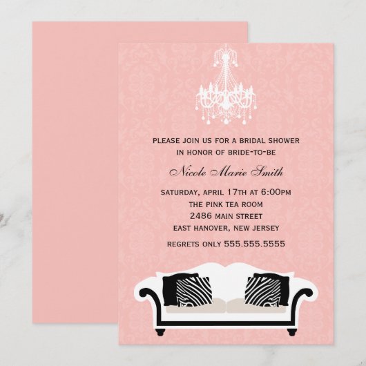 Chic Pink Damask Muster Einladung (Vorne/Hinten)