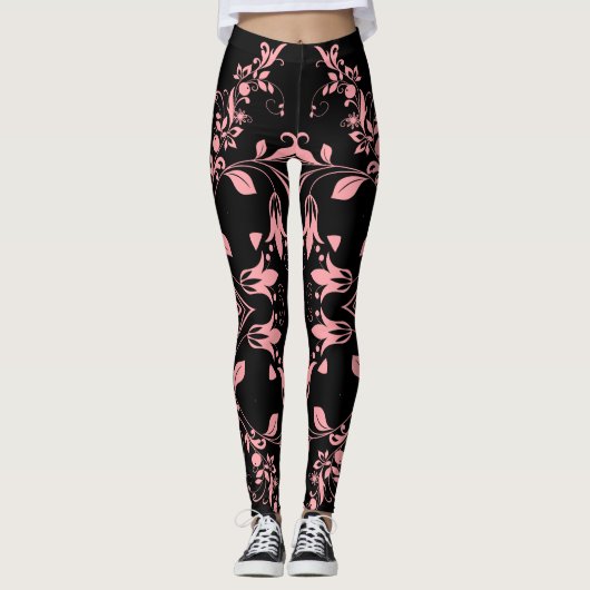 Chic Pink Damask Muster Women's Workout Leggings (Vorderseite)