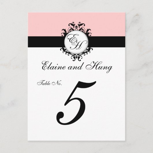 Chic Pink Damask Table Cards Einladungspostkarte (Vorderseite)