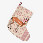 Chic Pink Doe-patterned Christmas Großer Weihnachtsstrumpf (Vorderansicht (hängend))
