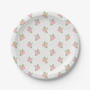 Chic Pink Dog Rose auf Texturierte Whitepaper Plat Pappteller