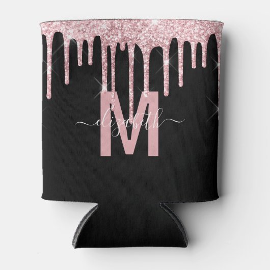 Chic Pink Drift Glitzer Monogram Name Dosenkühler (Vorderseite)