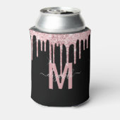 Chic Pink Drift Glitzer Monogram Name Dosenkühler (Kanne Rückseite)