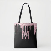 Chic Pink Drift Glitzer Monogram Name Tasche (Vorderseite)