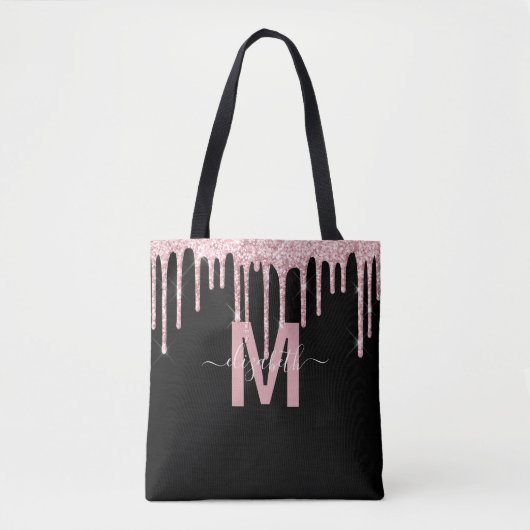Chic Pink Drift Glitzer Monogram Name Tasche (Vorderseite)