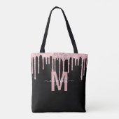 Chic Pink Drift Glitzer Monogram Name Tasche (Rückseite)