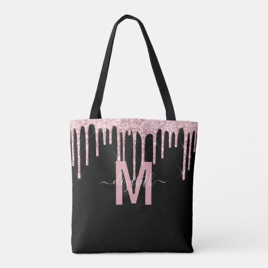 Chic Pink Drift Glitzer Monogram Name Tasche (Rückseite)