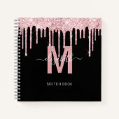 Chic Pink Dripping Glitzer Monogram Sketch Notizblock (Vorderseite)