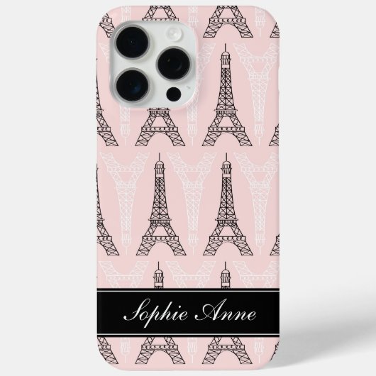 Chic Pink Eiffel Tower Pattern Case-Mate iPhone Hülle (Rückseite)