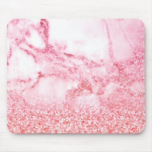 Chic Pink Elegante Rose Gold Glitzer Marmor Mousepad (Vorne)