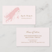 Chic Pink Fairstylist Frau mit langblühendem Haar Visitenkarte (Vorne/Hinten)