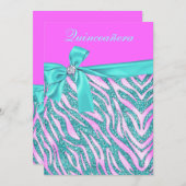Chic Pink Fake Glitzer Zebra Quinceanera Party Einladung (Vorne/Hinten)